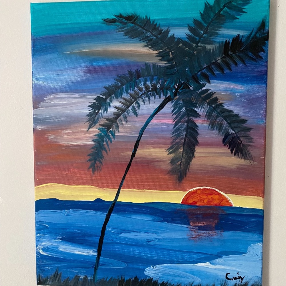 Palm tree painting blue sky